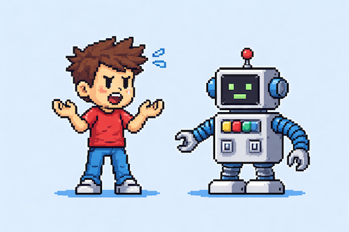 Pixel art illustration of outdated AI assistant vs modern AI