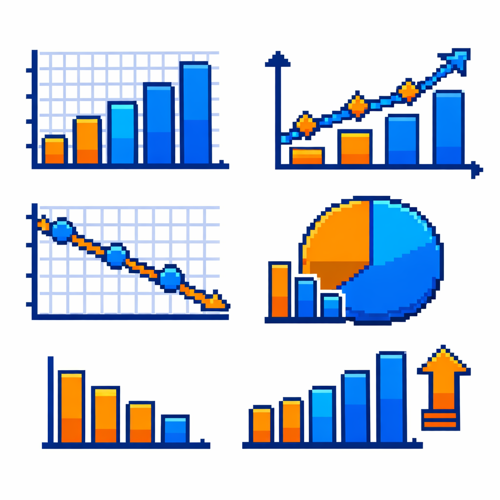 Pixel art illustration of colorful data charts and graphs displaying clear stories and patterns